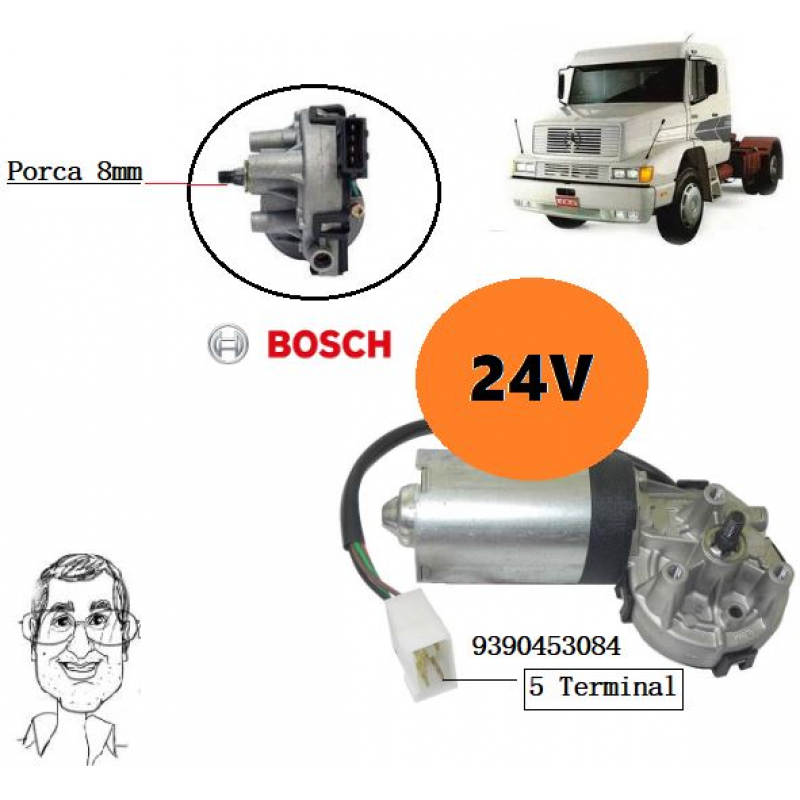 Motor Limpador Parabrisa 24v Bosch