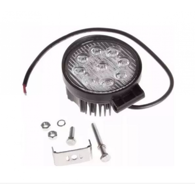 Farol Aux Universal Redondo 9 Leds 27w 110mm 12/24v Dni