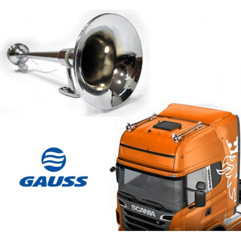 Buzina Ar 1 Corneta Cromada Valvula Eletrica 64cm - 24v Gauss